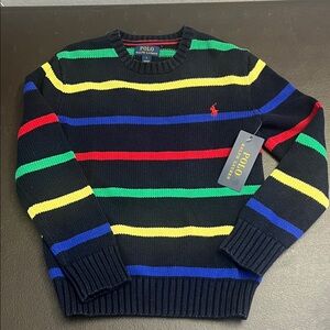 Polo by Ralph Lauren Black Crewneck Sweater with Bright Multi Stripes